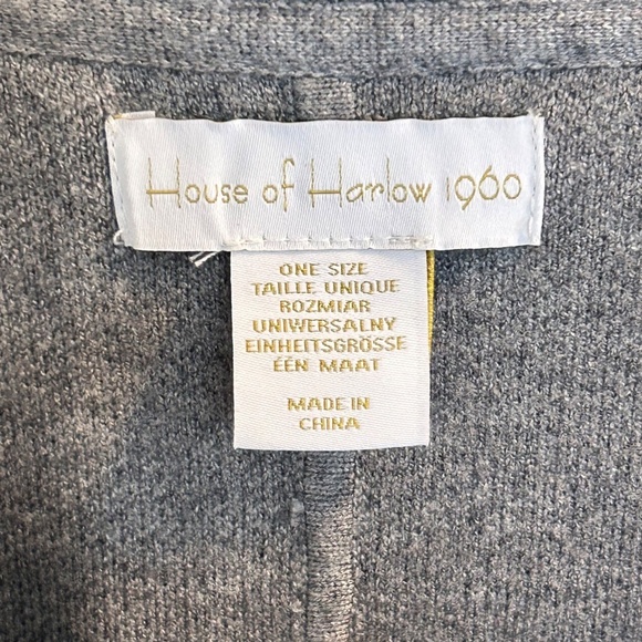 House of Harlow 1960 Poncho V-Neck Sweater One Size Grey Loungewear Knit Cozy - Picture 7 of 10